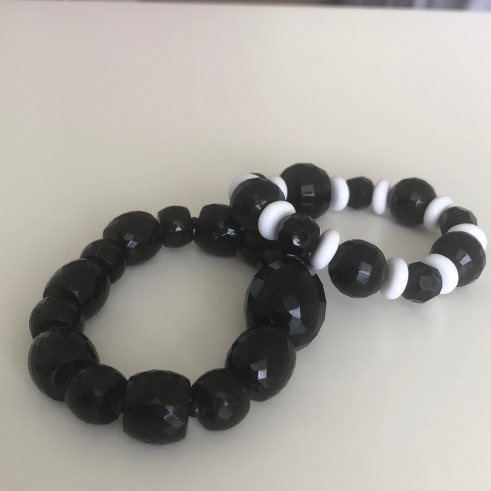 Vintage Black Chunky Bead Bracelet Pair